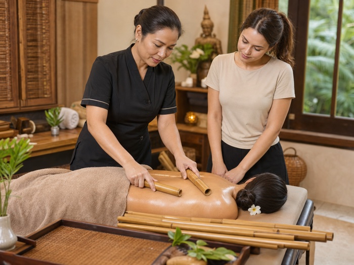 Bamboo Massage training at Nuad Thai School