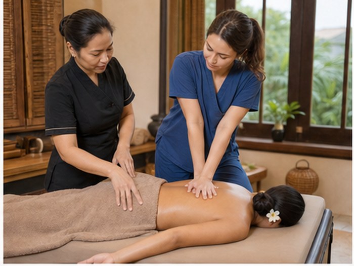Deep Tissue Massage student learning hand placement