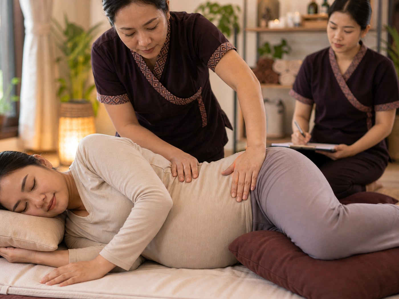 Gentle prenatal lower back massage technique