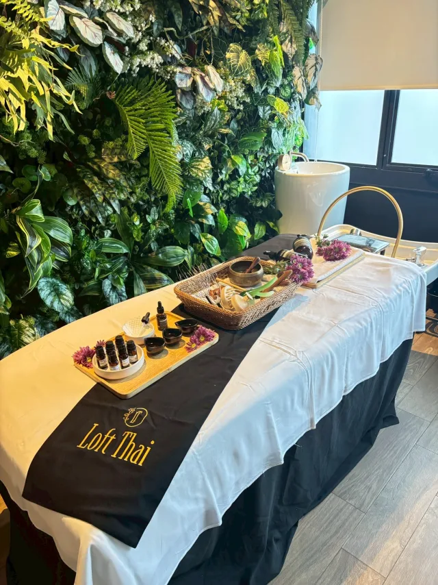 Treatment table and plant wall setup