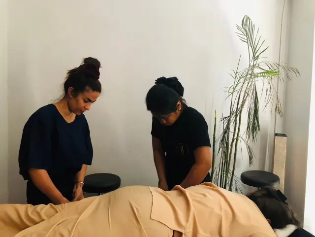Two-student bodywork setup