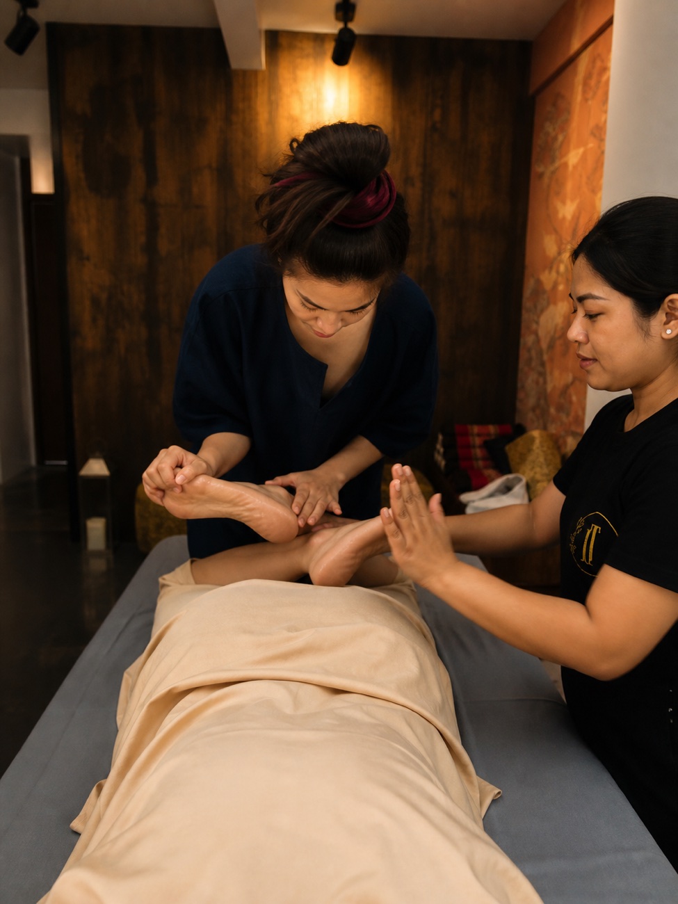 Private foot massage training at Nuad Thai School