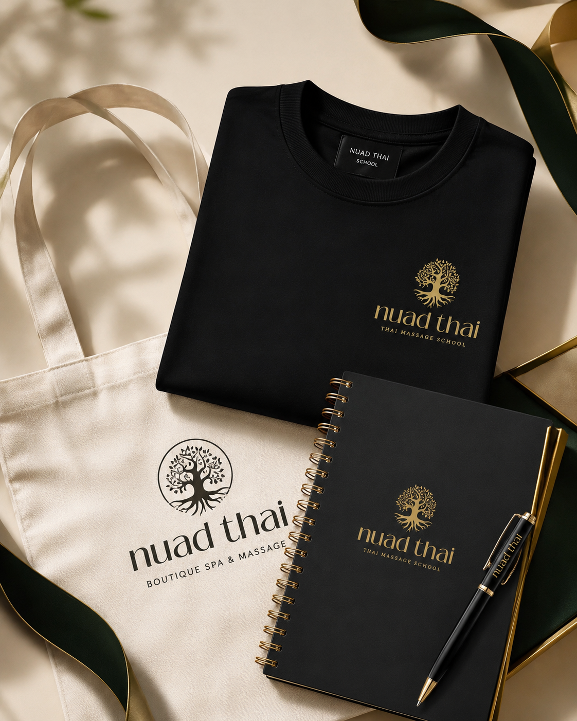 T-shirt, tote bag, carnet et stylo Nuad Thai School pour étudiants en massage