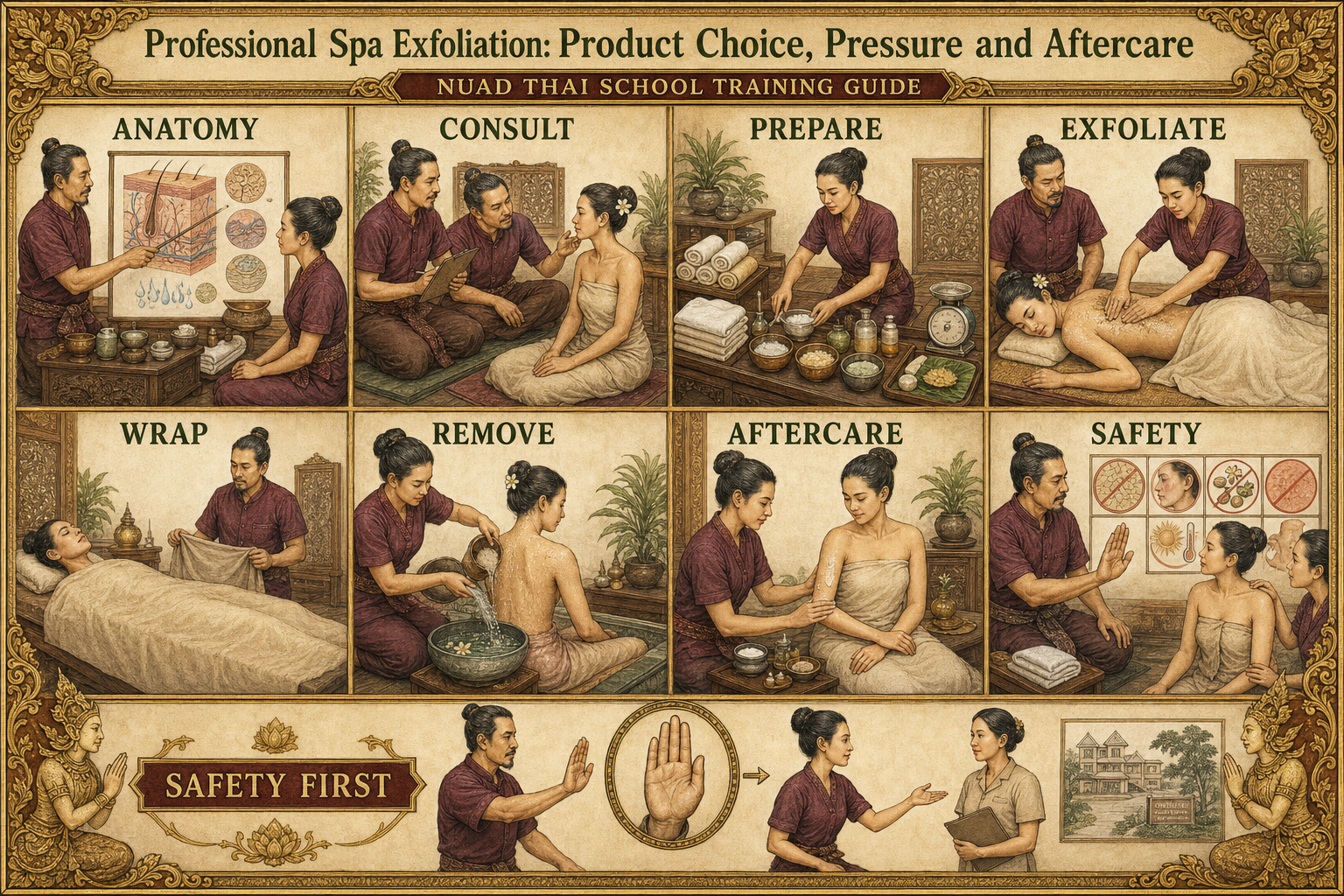 Professional Spa Exfoliation: Product Choice, Pressure and Aftercare infographic for massage students