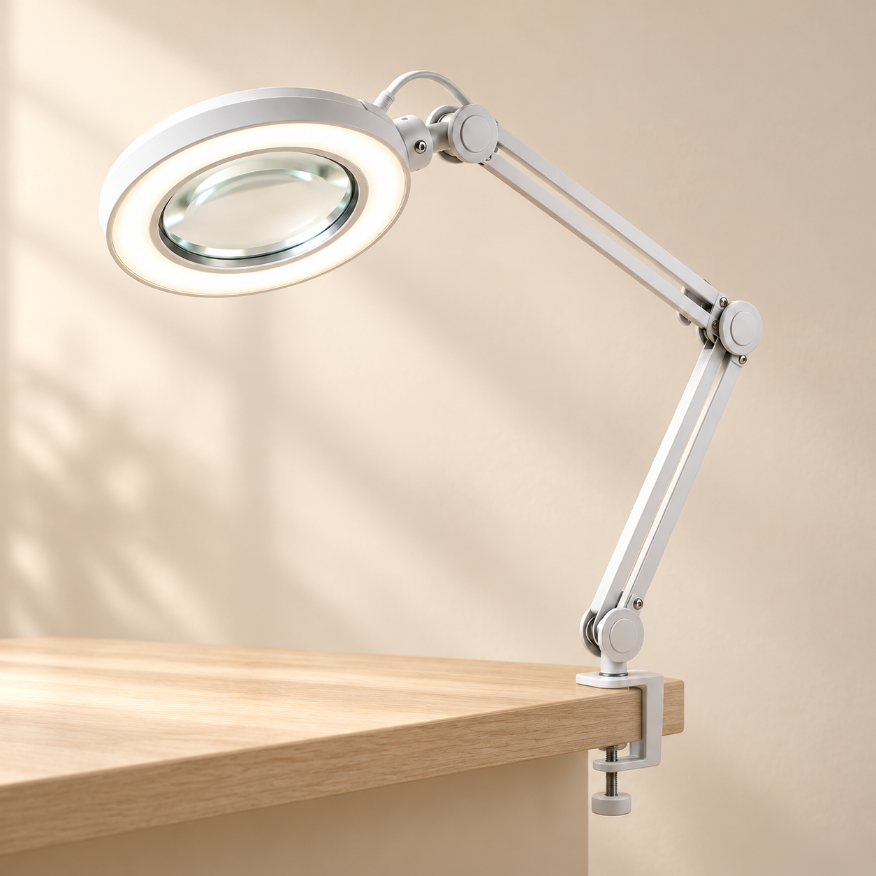 美容护理用关节臂 LED 放大灯 — AI 示意图