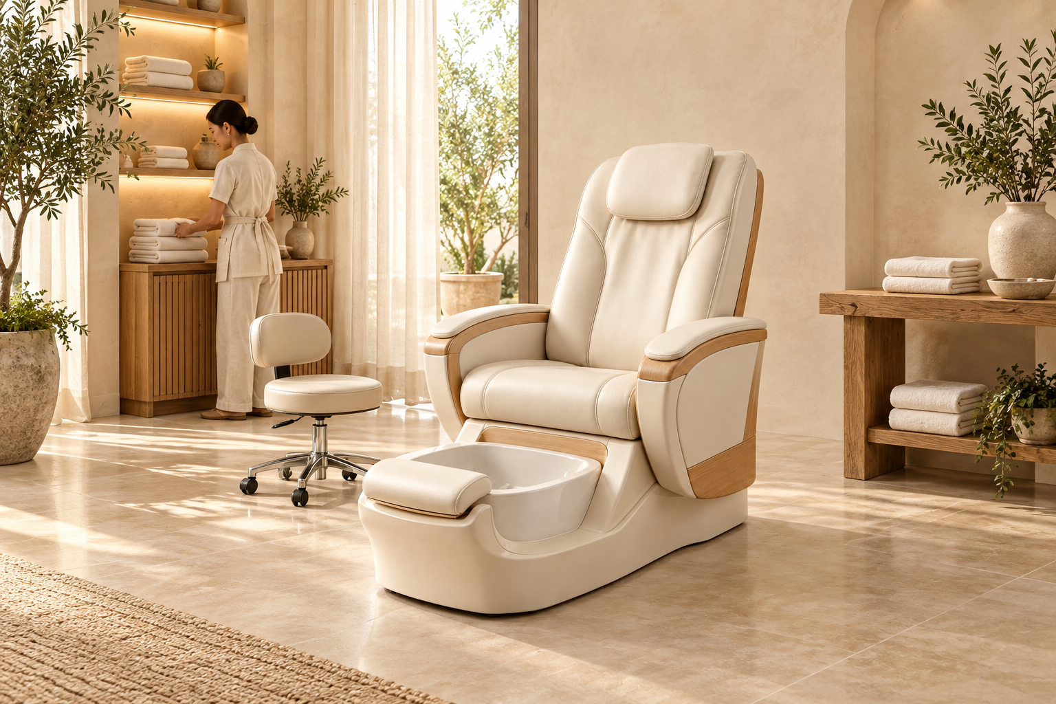 Cosmetic pedicure chair with integrated basin — AI illustration