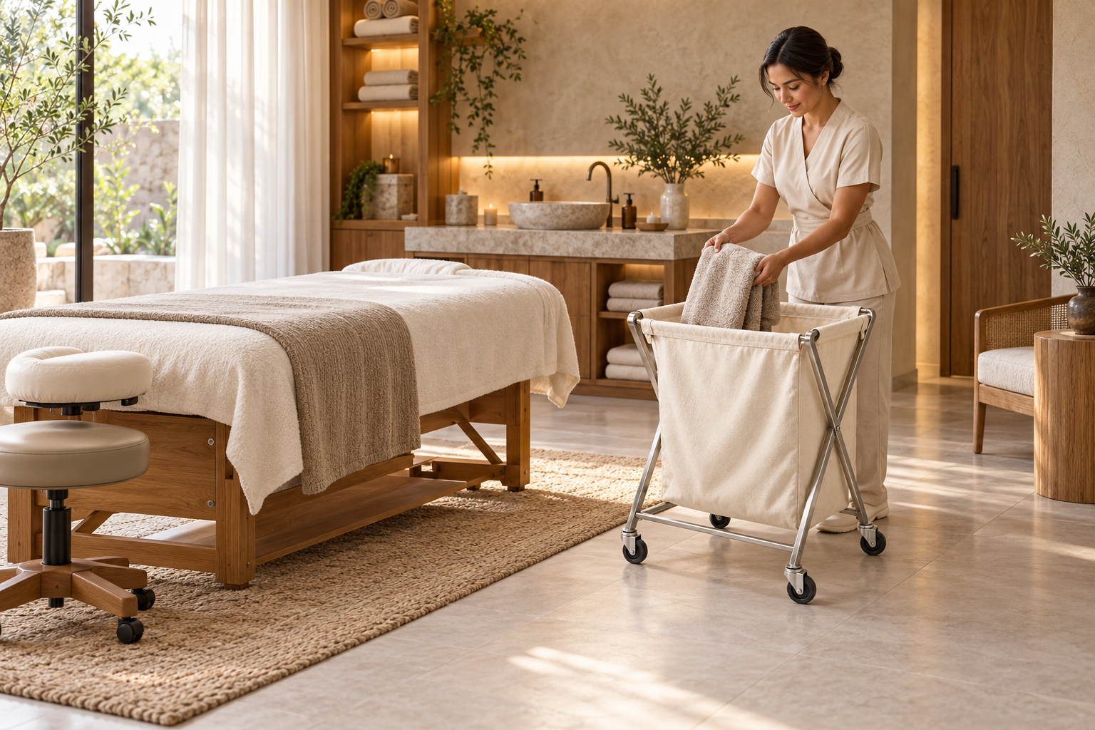 Chariot à linge pliable pour spa — Illustration IA