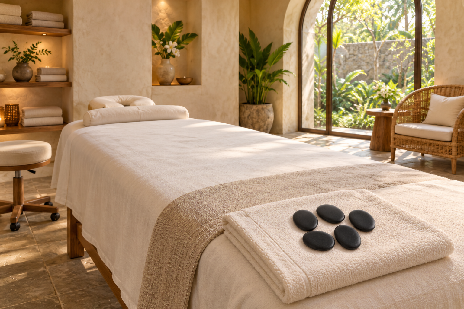 Hot-Stone-Massagesteine · 3 × 4 × 0.8 — KI-Illustration