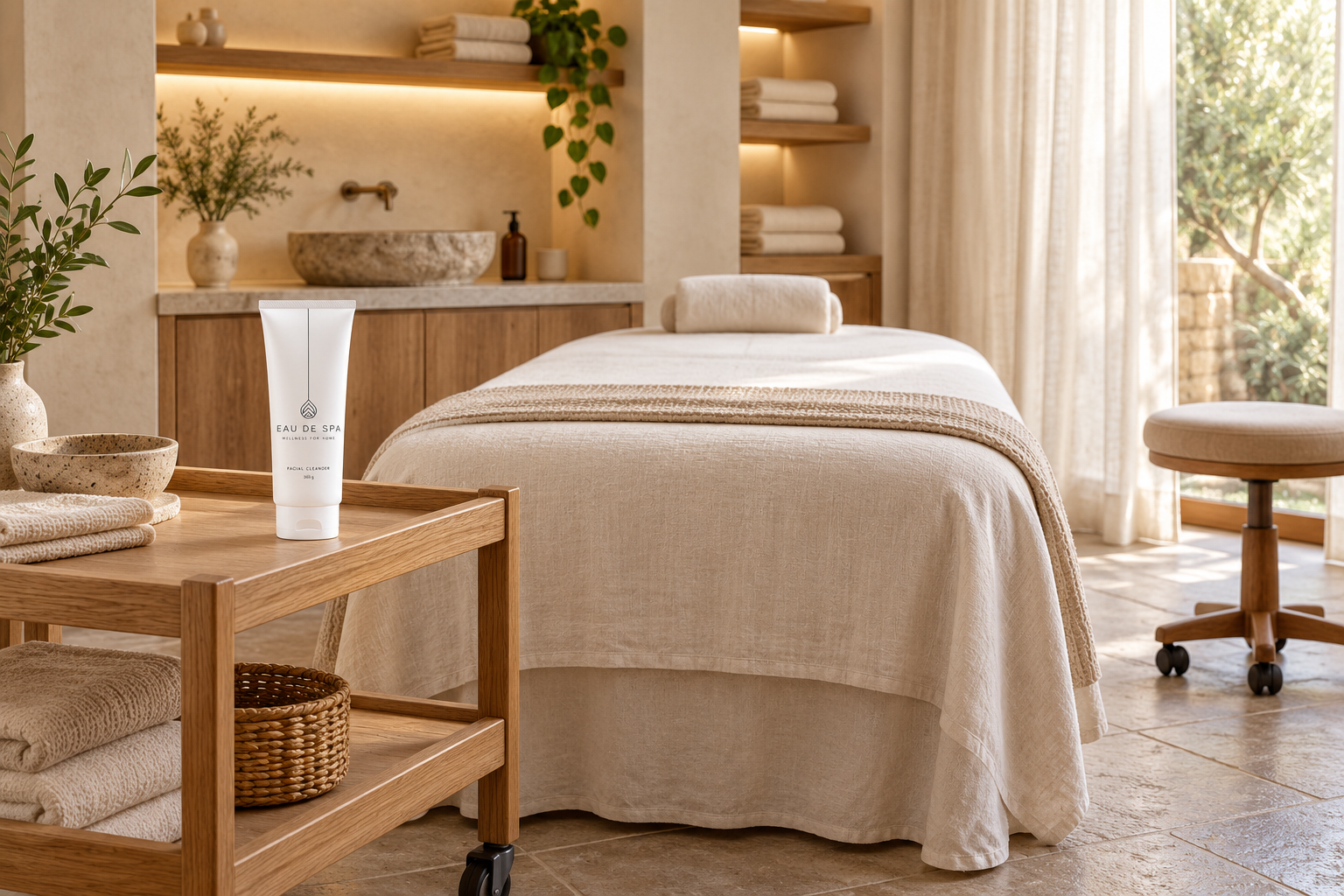 EAU DE SPA — ผลิตภัณฑ์ทำความสะอาดใบหน้า · 360 กรัม — ภาพประกอบสร้างด้วย AI