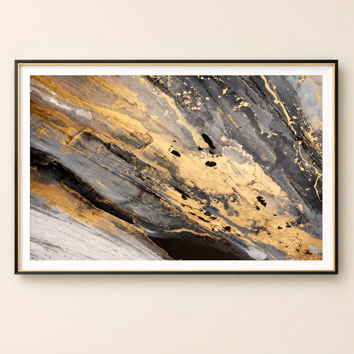 Gold & Charcoal Abstract Art · 120 × 80 cm